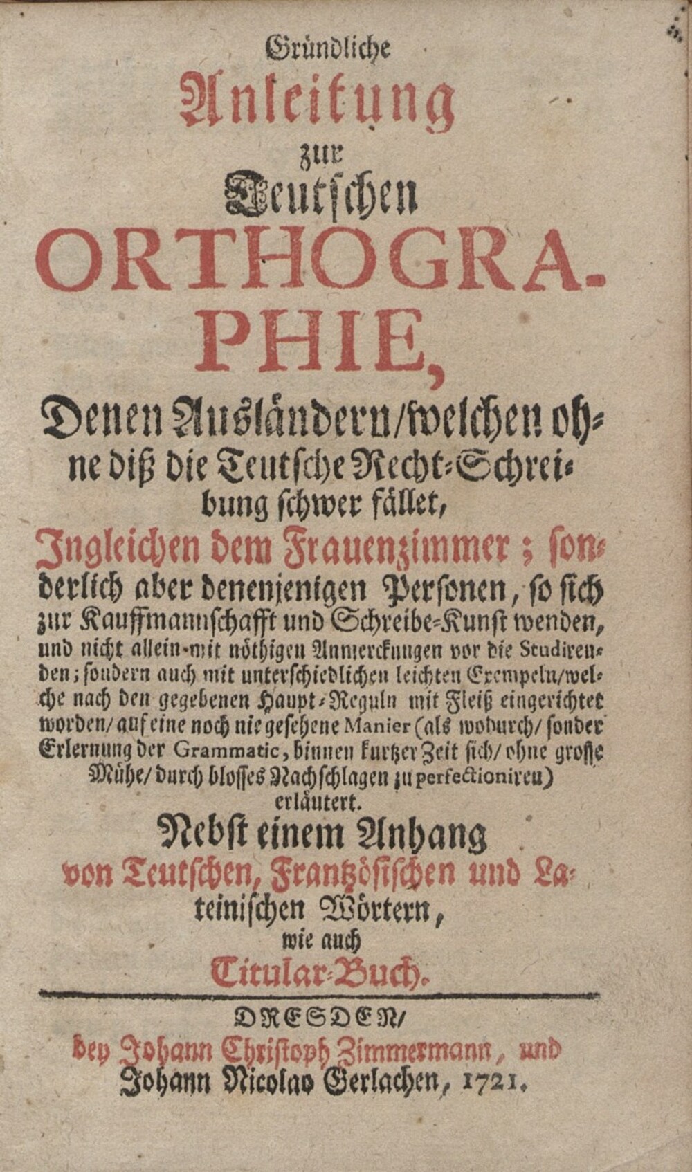 Cover für Gründliche Anleitung zur Teutschen Orthographie
