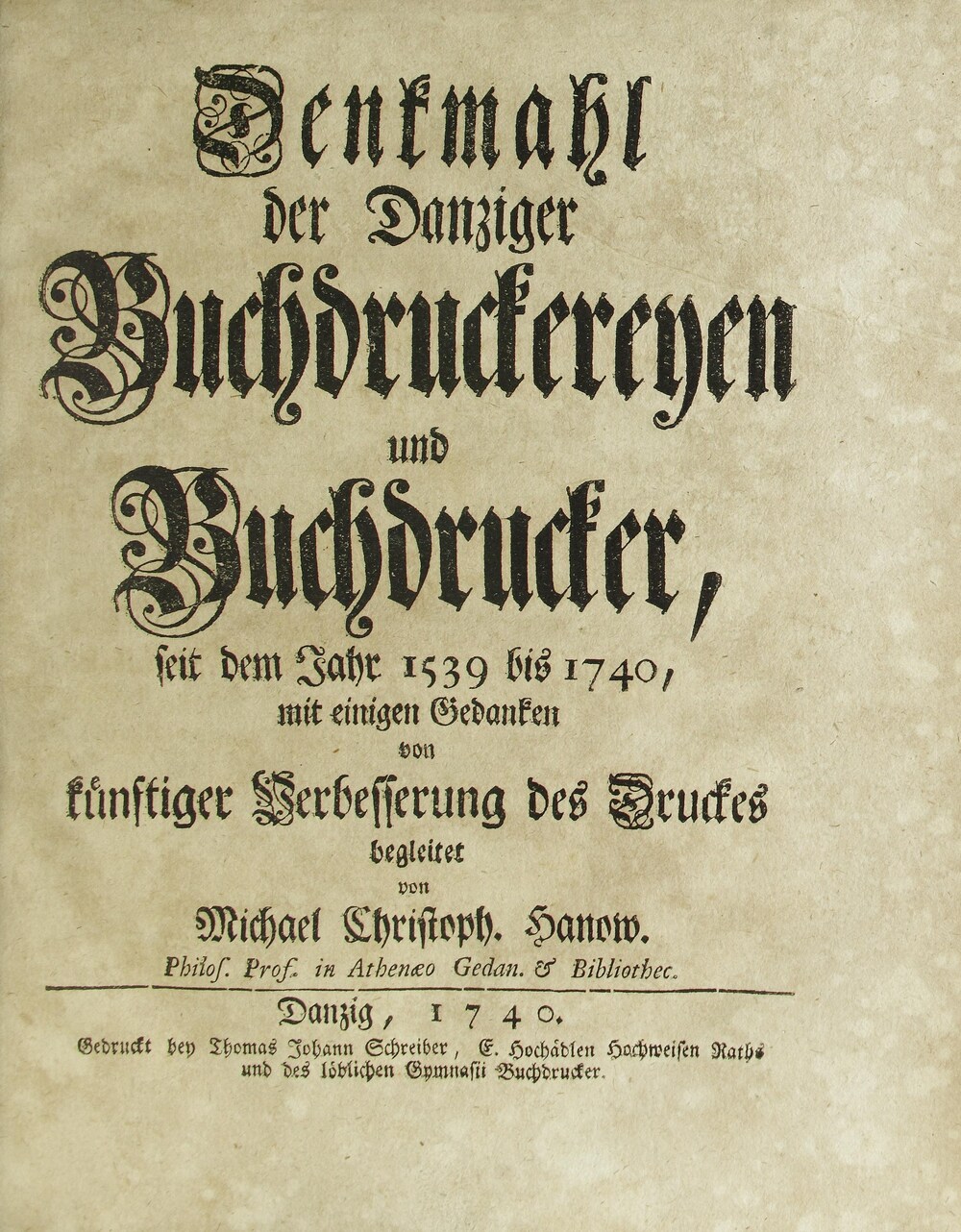 Cover für Denkmahl der Danziger Buchdruckereyen und Buchdrucker