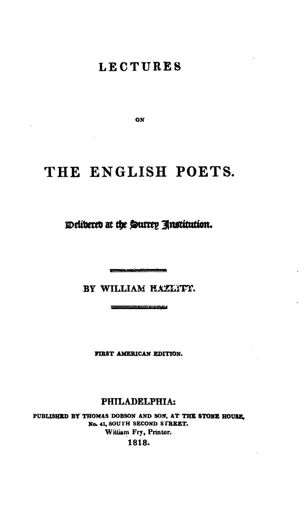 Cover für Lectures on the English poets
