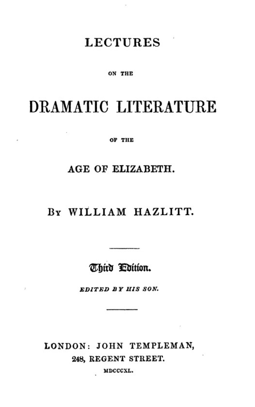 Cover für Lectures on the dramatic literature of the age of Elizabeth