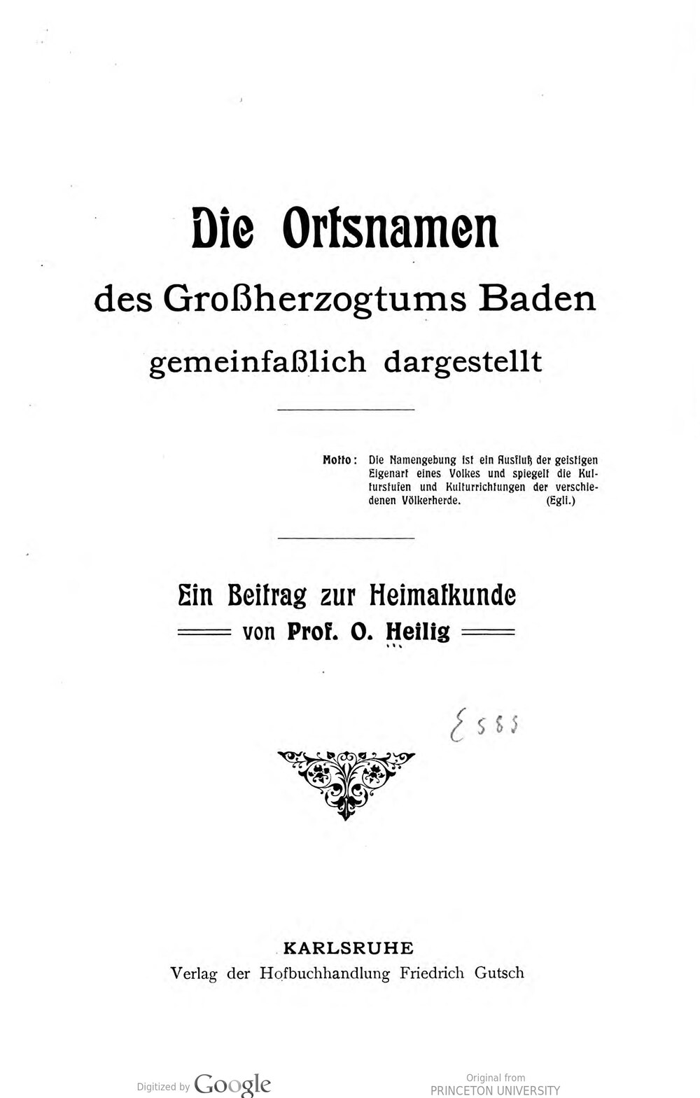 Cover für Die Ortsnamen des Großherzogtums Baden
