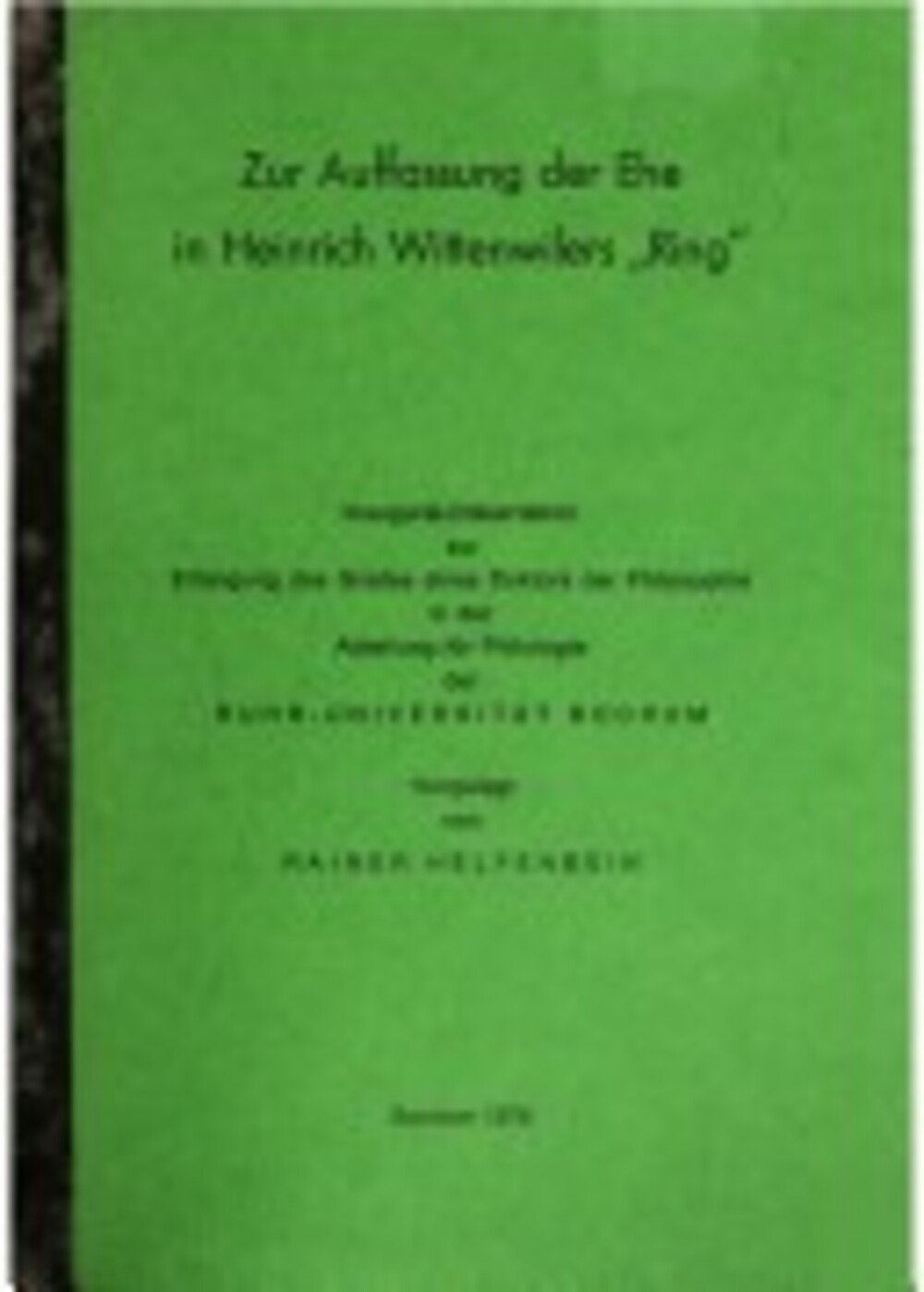 Cover für Zur Auffassung der Ehe in Heinrich Wittenwilers "Ring"
