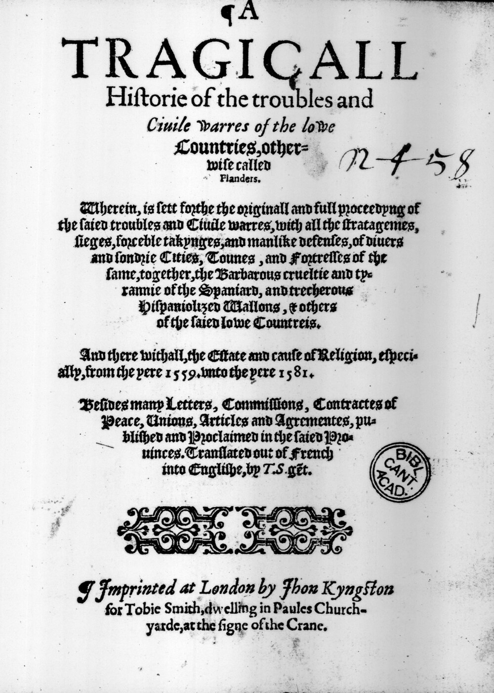 Cover für A tragicall historie of the troubles and civile warres of the Lowe Countries, otherwise called Flanders