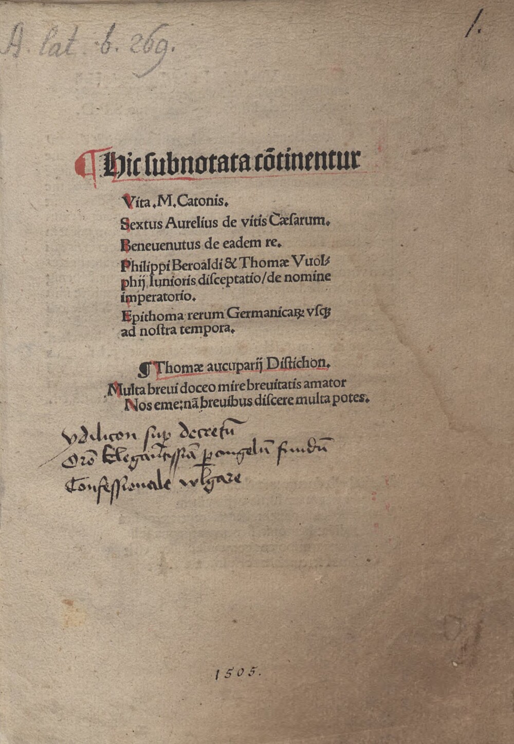 Cover für De vita & moribus imperatorum Romanorum libellus excerptus & breviatus ex libris Sexti Aurelii Victoris a Caesare Augusto usque ad Theodosium