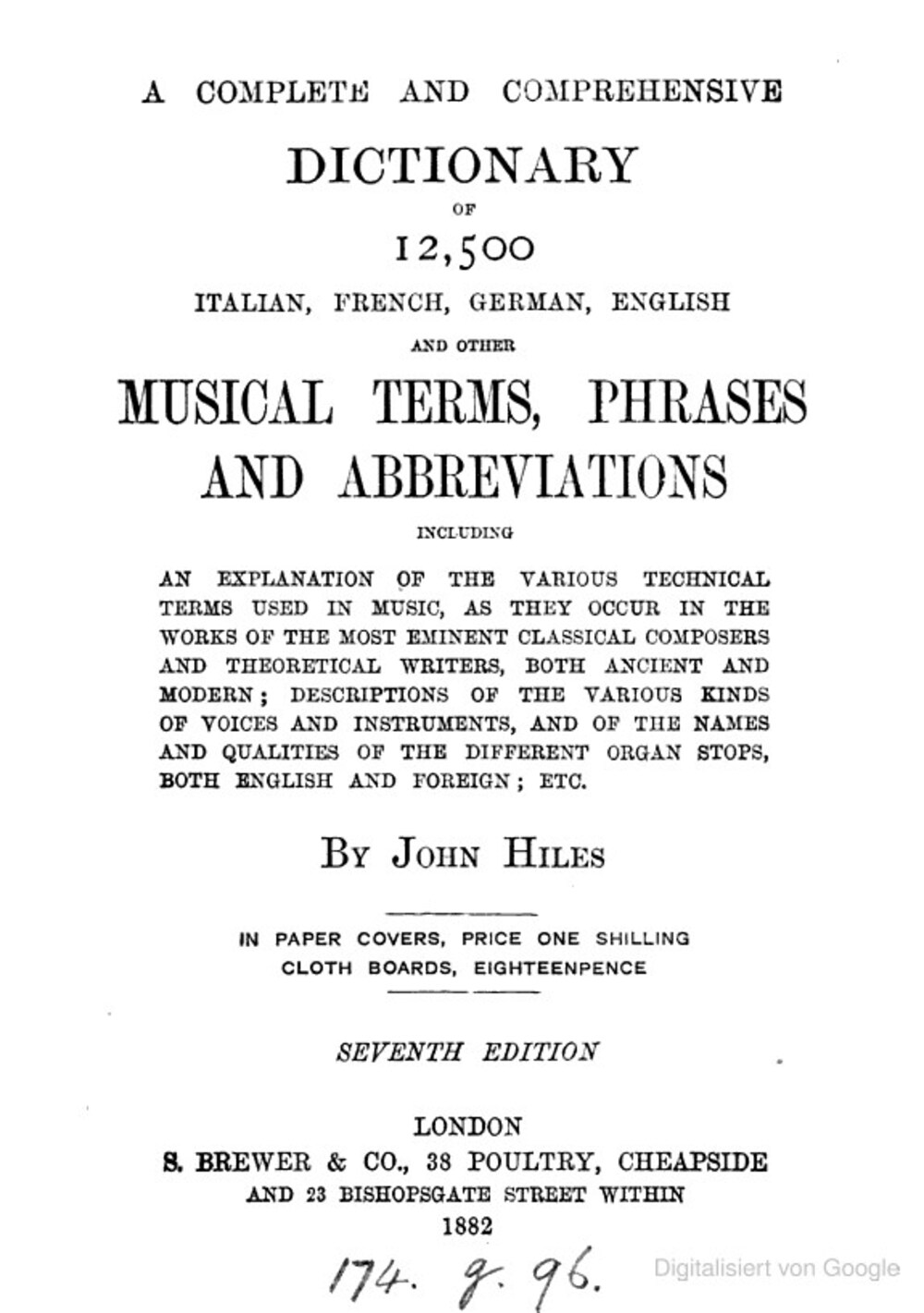 Cover für A complete, and comprehensive dictionary of 12,500 Italian, French, German, English and other musical terms, phrases, and abbreviations