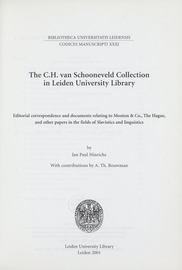 Cover für The C. H. van Schooneveld Collection in Leiden University Library