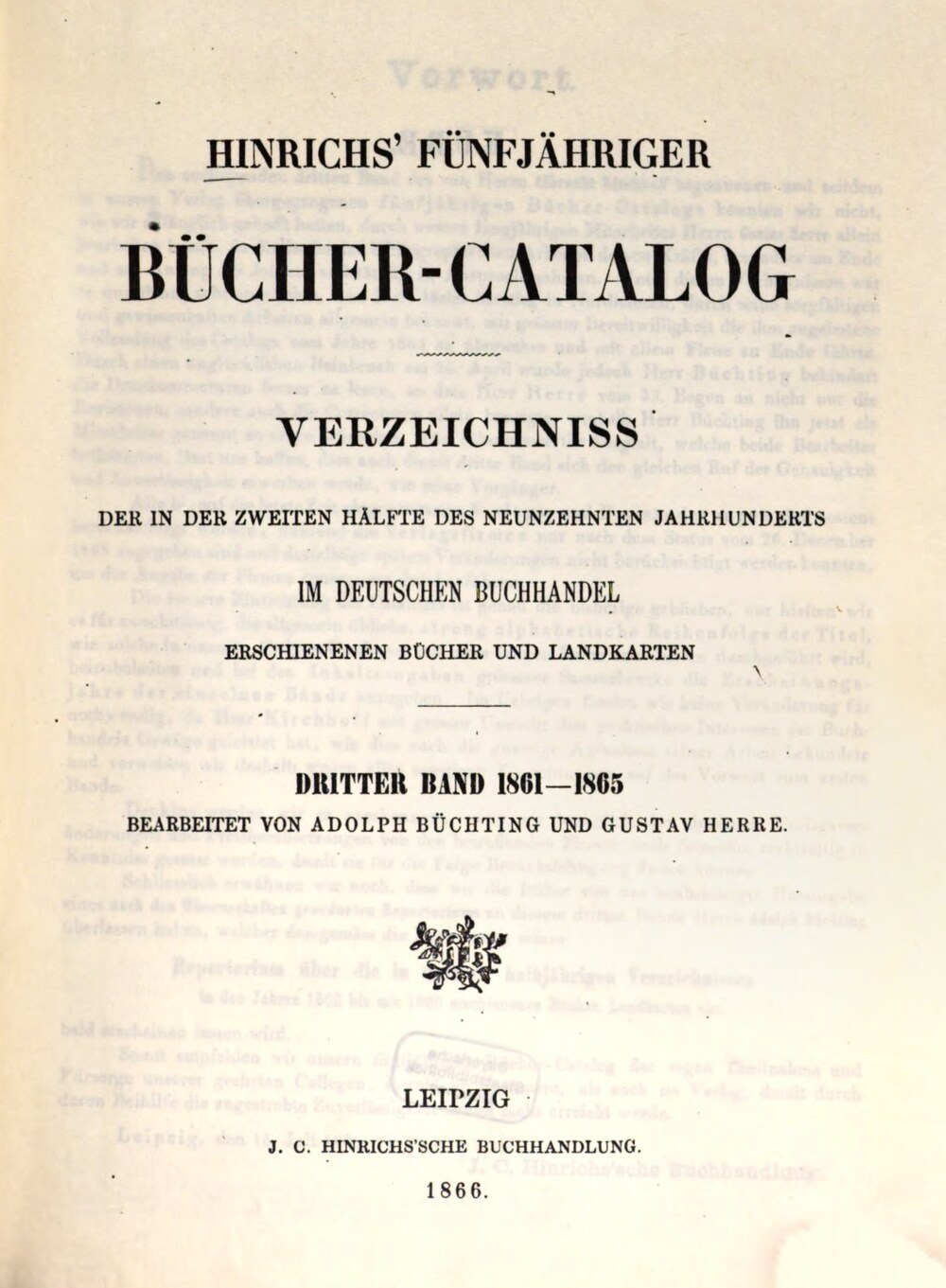 Cover für Hinrichs' fünfjähriger Bücher-Catalog