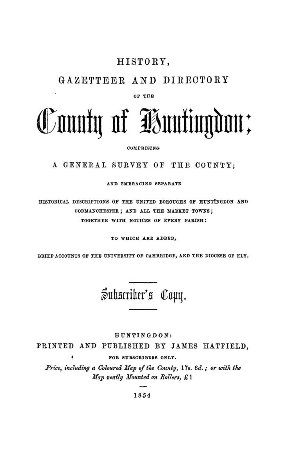 Cover für History, gazetteer and directory of the county of Huntingdon