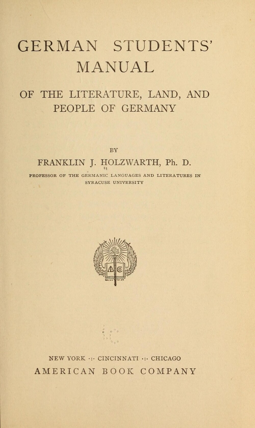 Cover für German students' manual of the literature, land, and people of Germany
