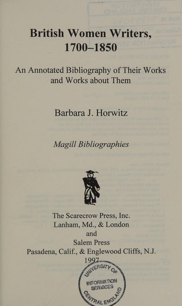 Cover für British women writers, 1700-1850