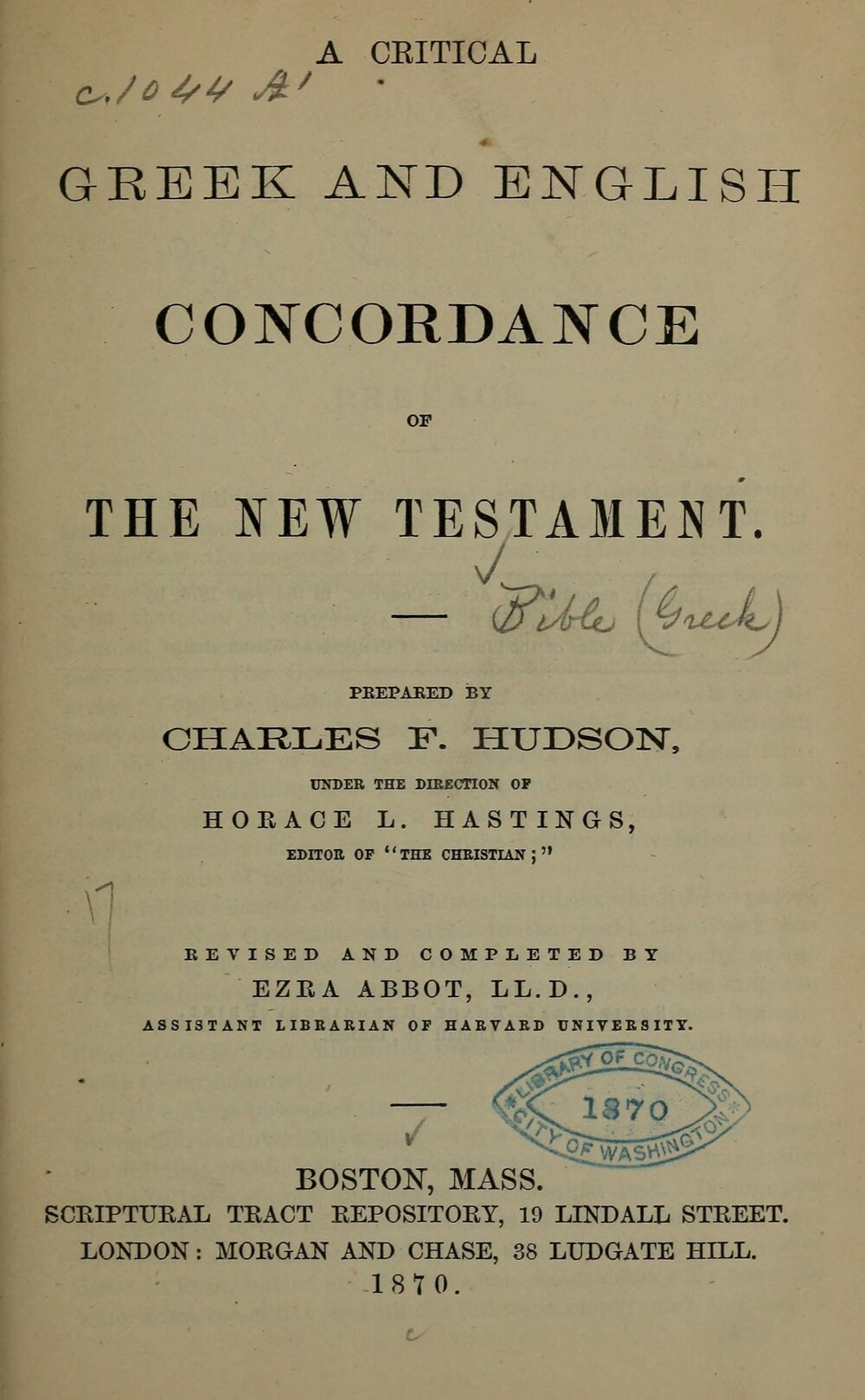 Cover für A critical Greek and English concordance of the New Testament