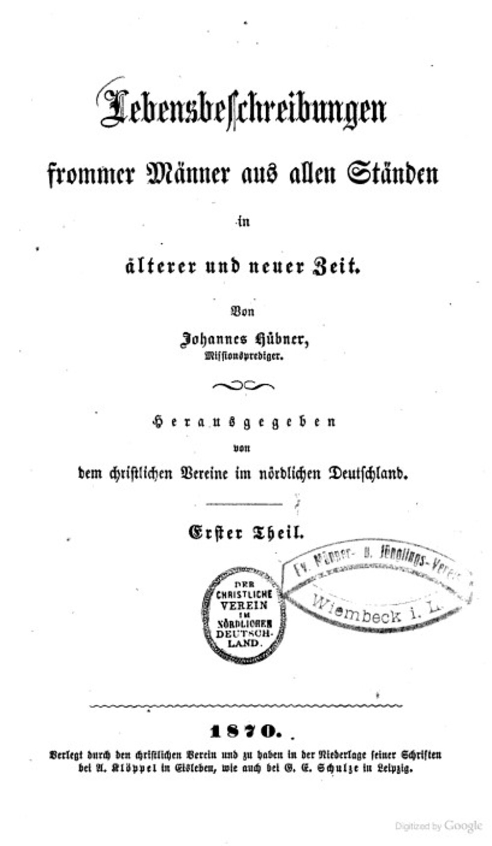 Cover für Lebensbeschreibungen frommer Männer