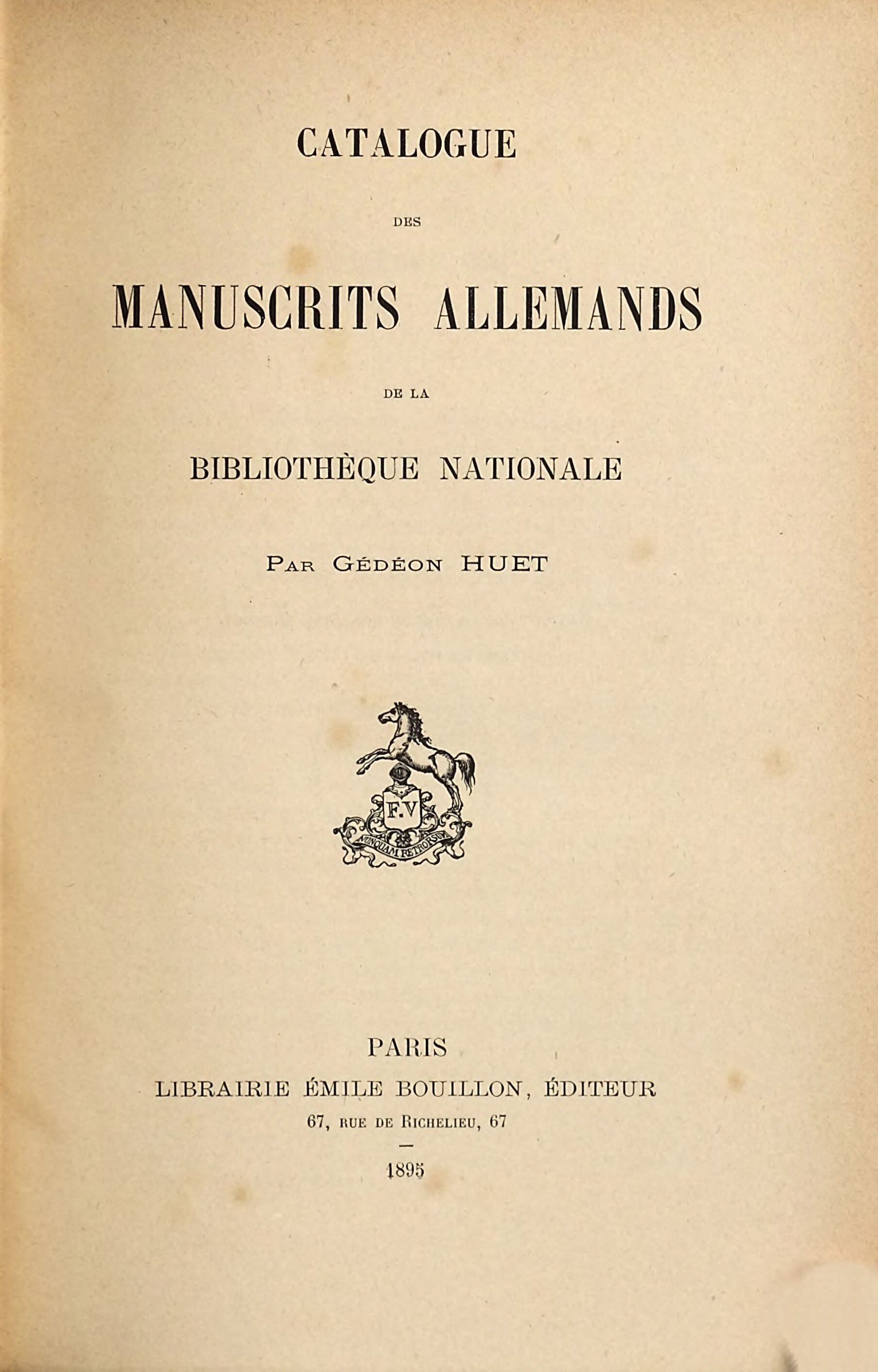 Cover für Catalogue des manuscrits allemands de la Bibliothèque nationale