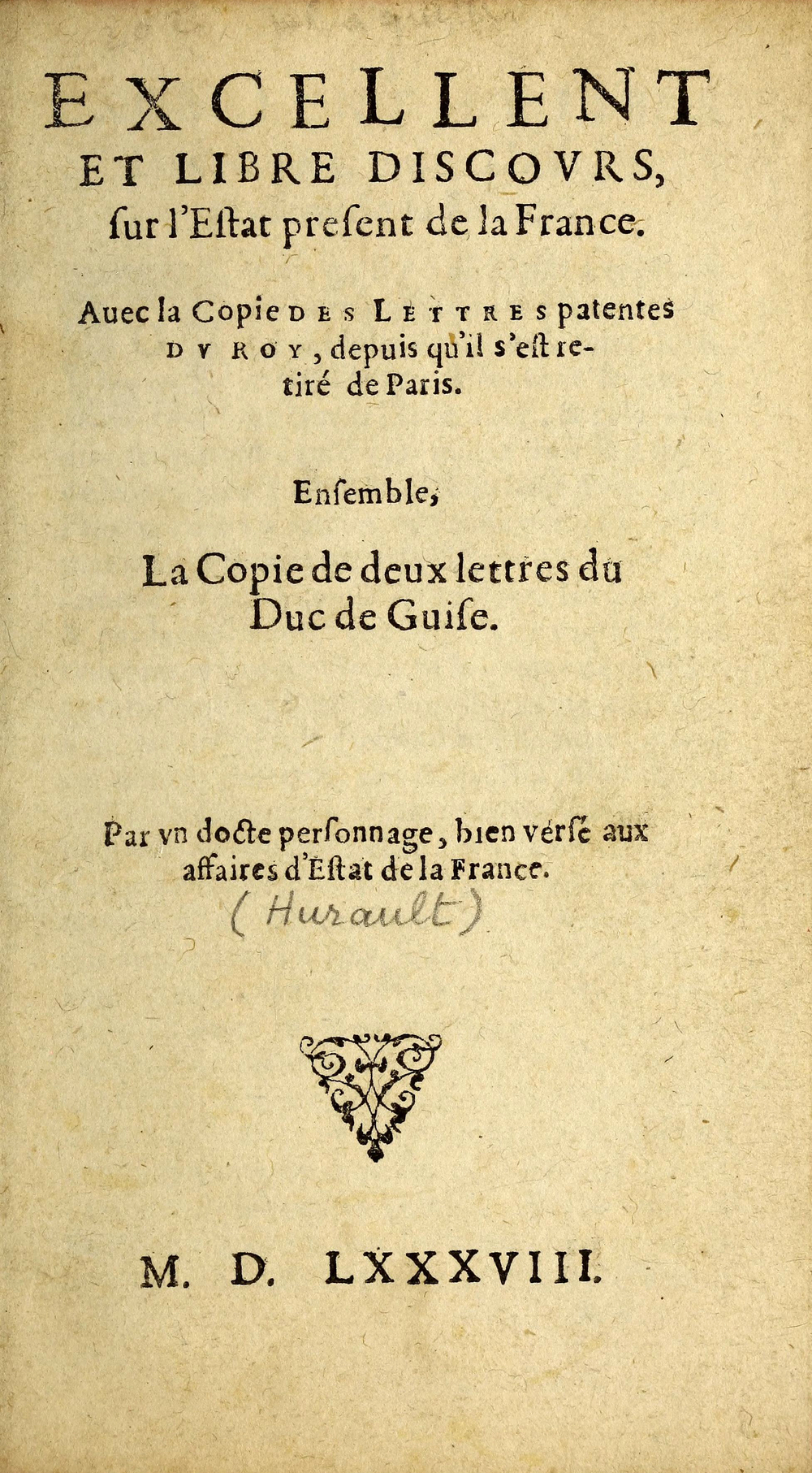Cover für Excellent et libre discours, sur l'estat present de la France