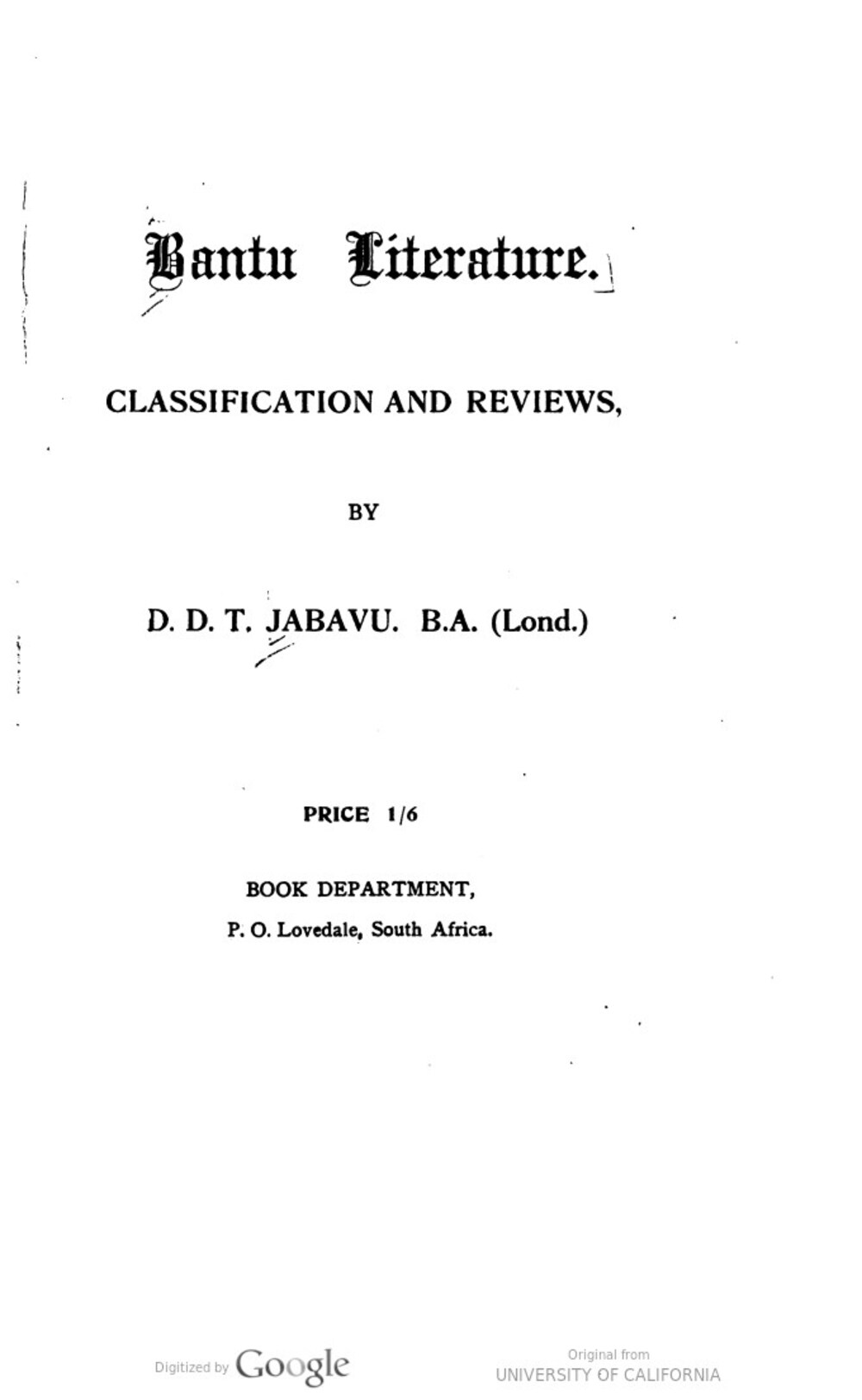 Cover für Bantu literature