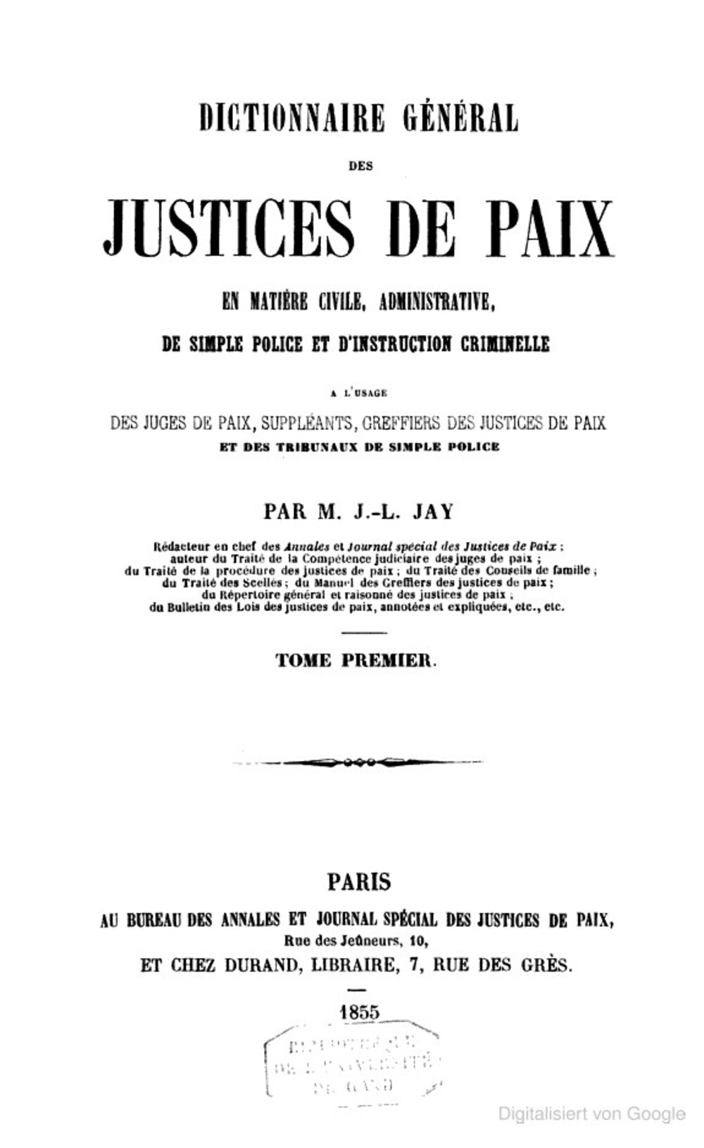 Cover für Dictionnaire général des justices de paix