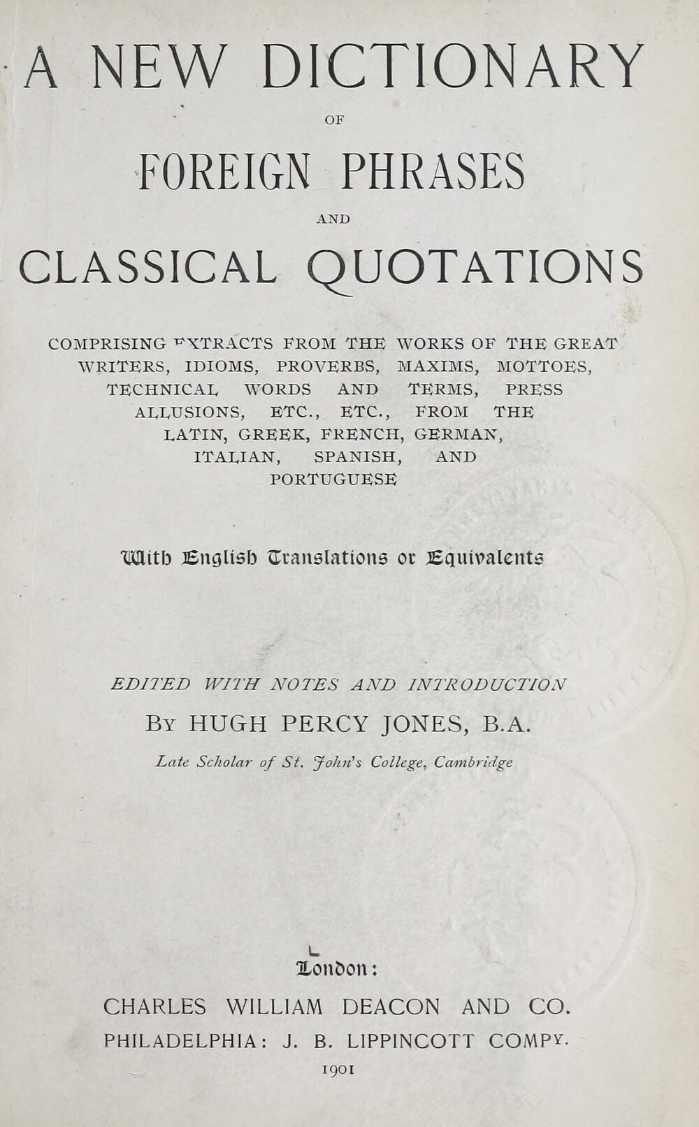 Cover für A new dictionary of foreign phrases and classical quotations