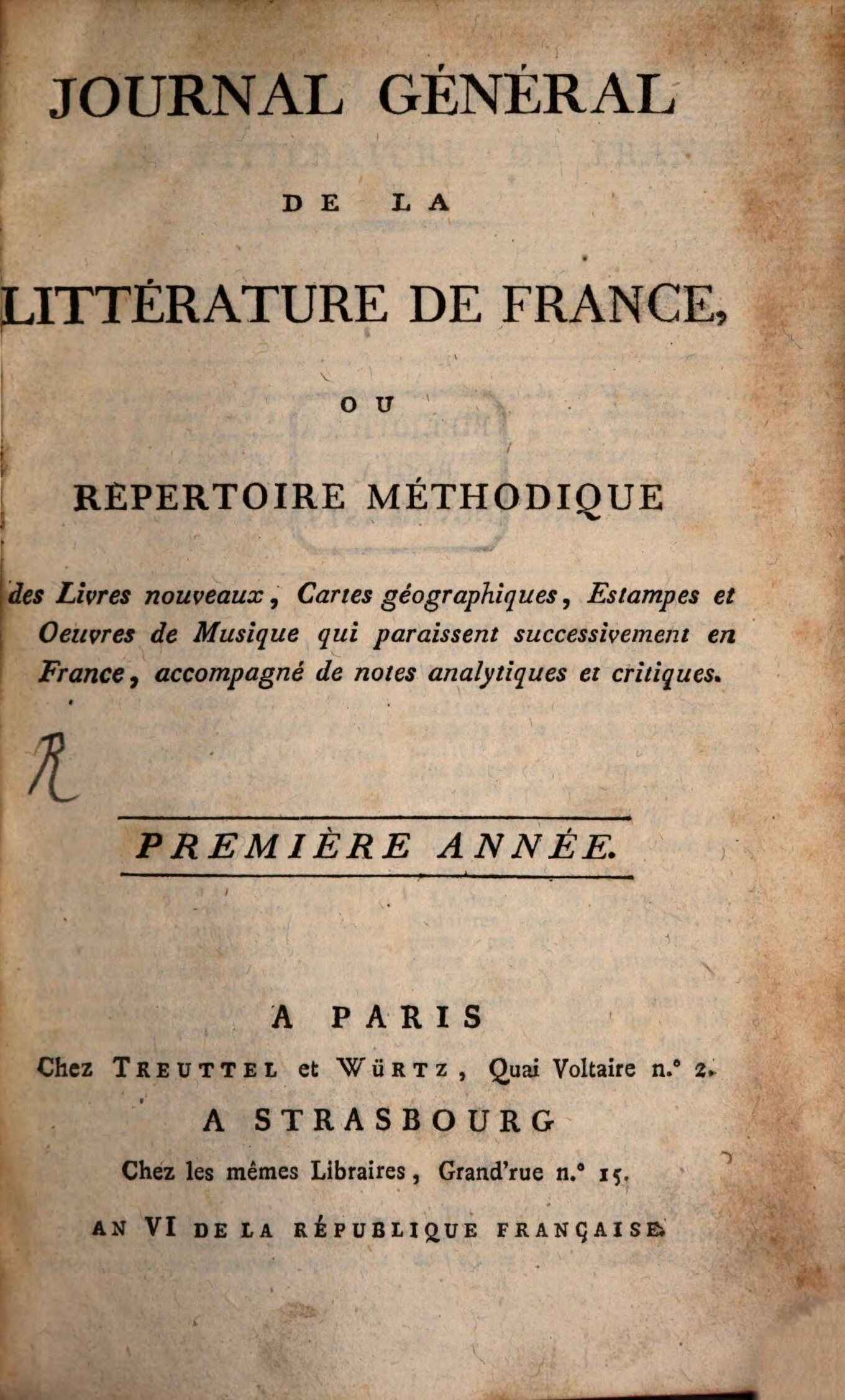 Cover für Journal général de la littérature de France