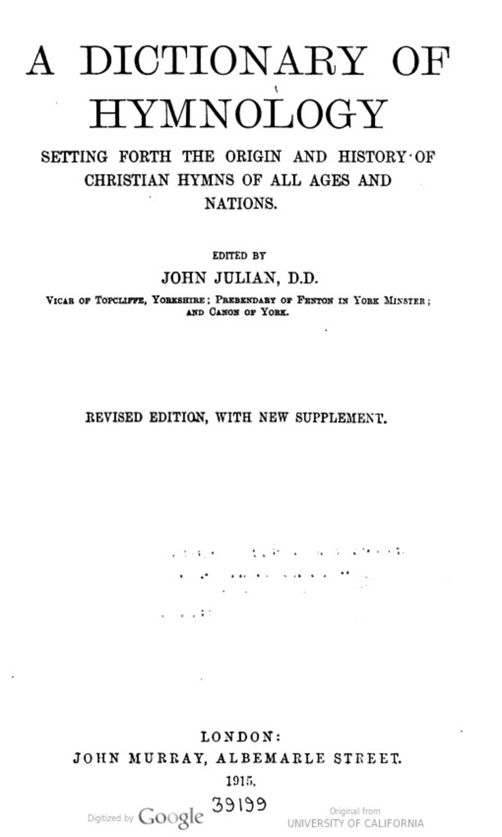 Cover für A dictionary of hymnology