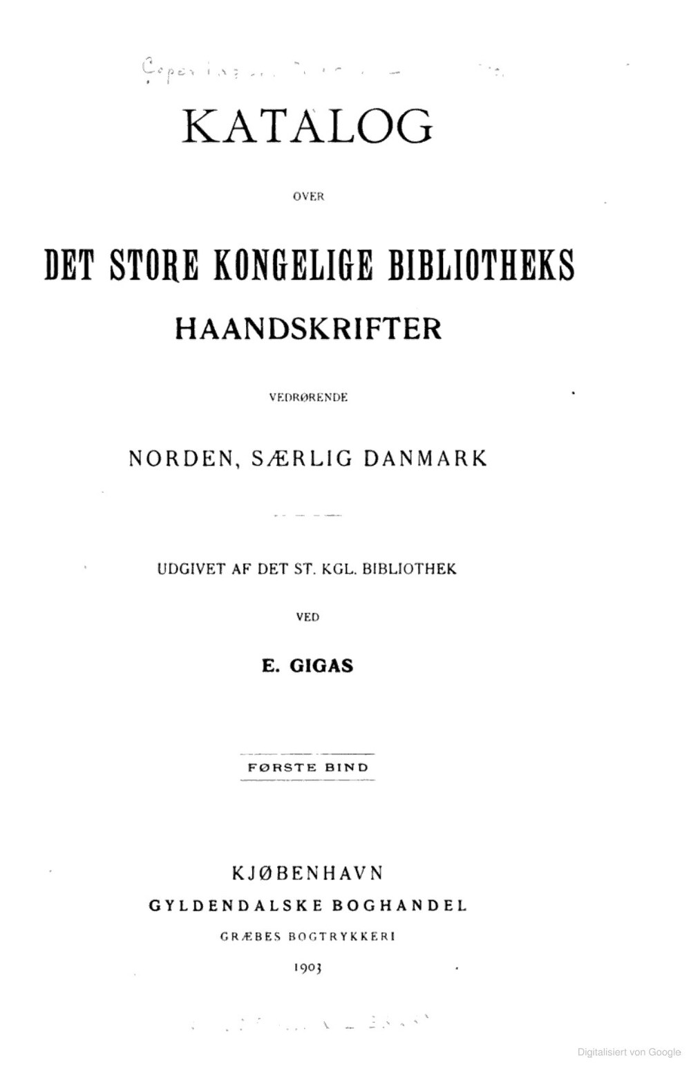 Cover für Katalog over det kongelige bibliotheks haandskrifter vedrørende Norden