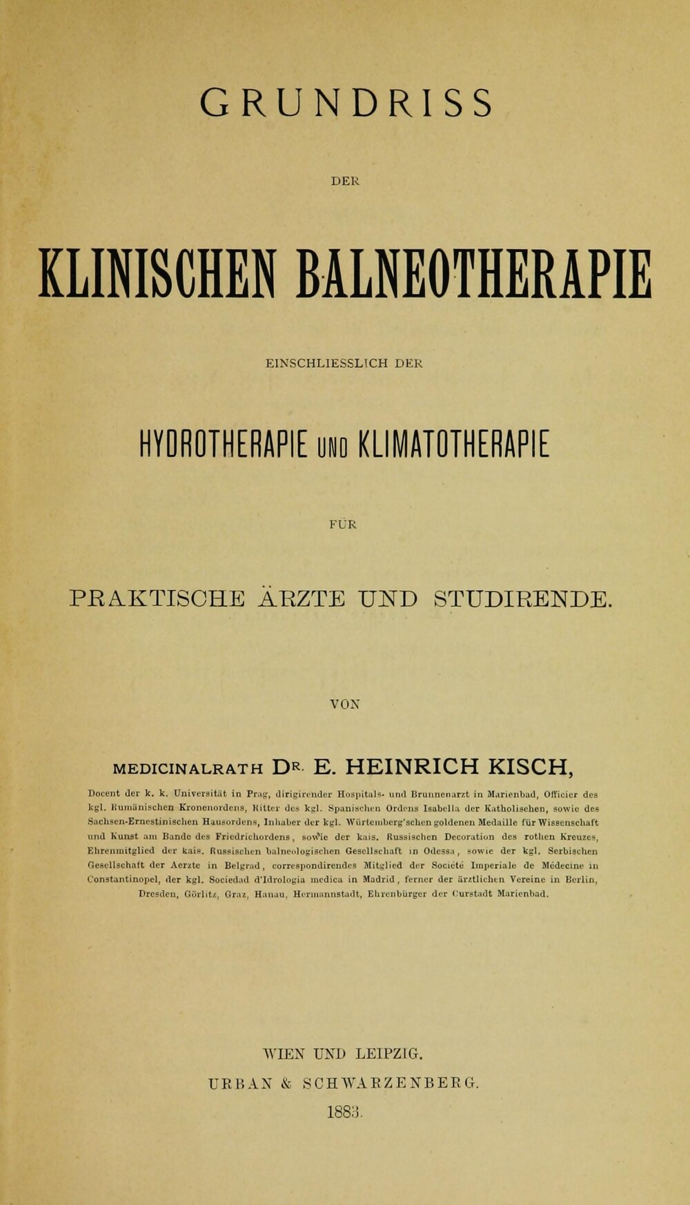 Cover für Grundriss der klinischen Balneotherapie