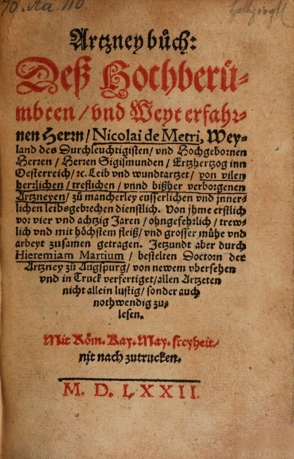 Cover für Artzneybuoch