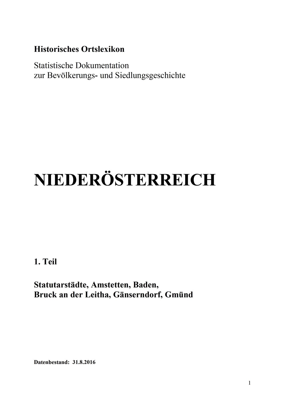 Cover für Historisches Ortslexikon Niederösterreich