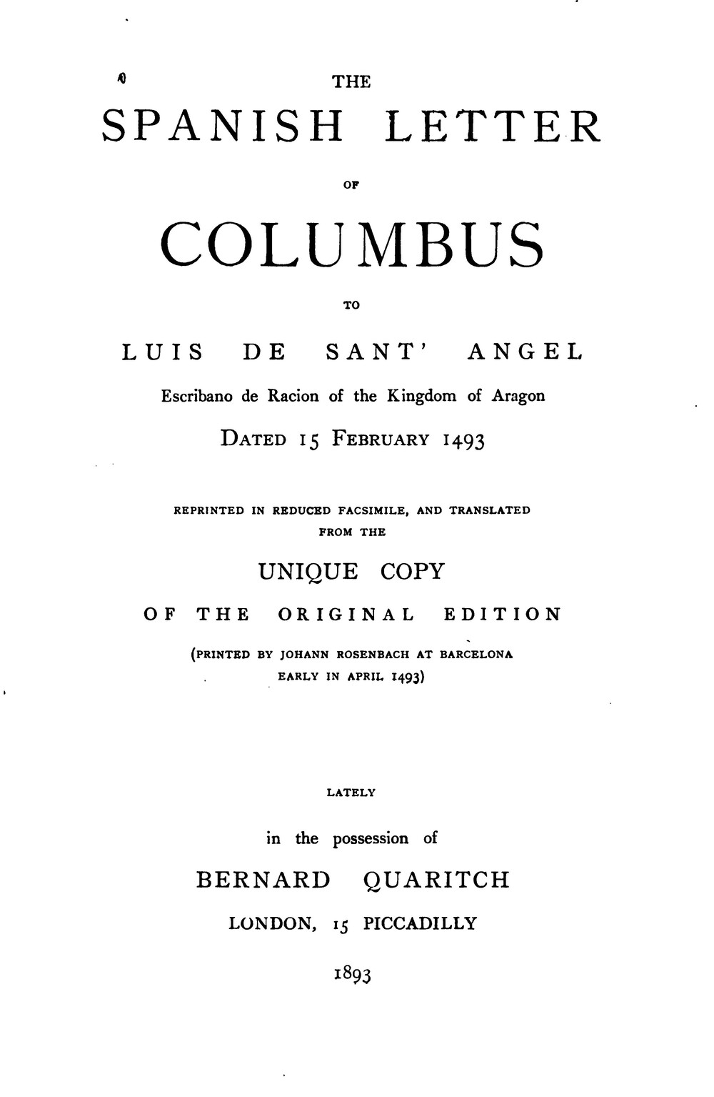 Cover für The Spanish letter of Columbus to Luis de Sant'Angel