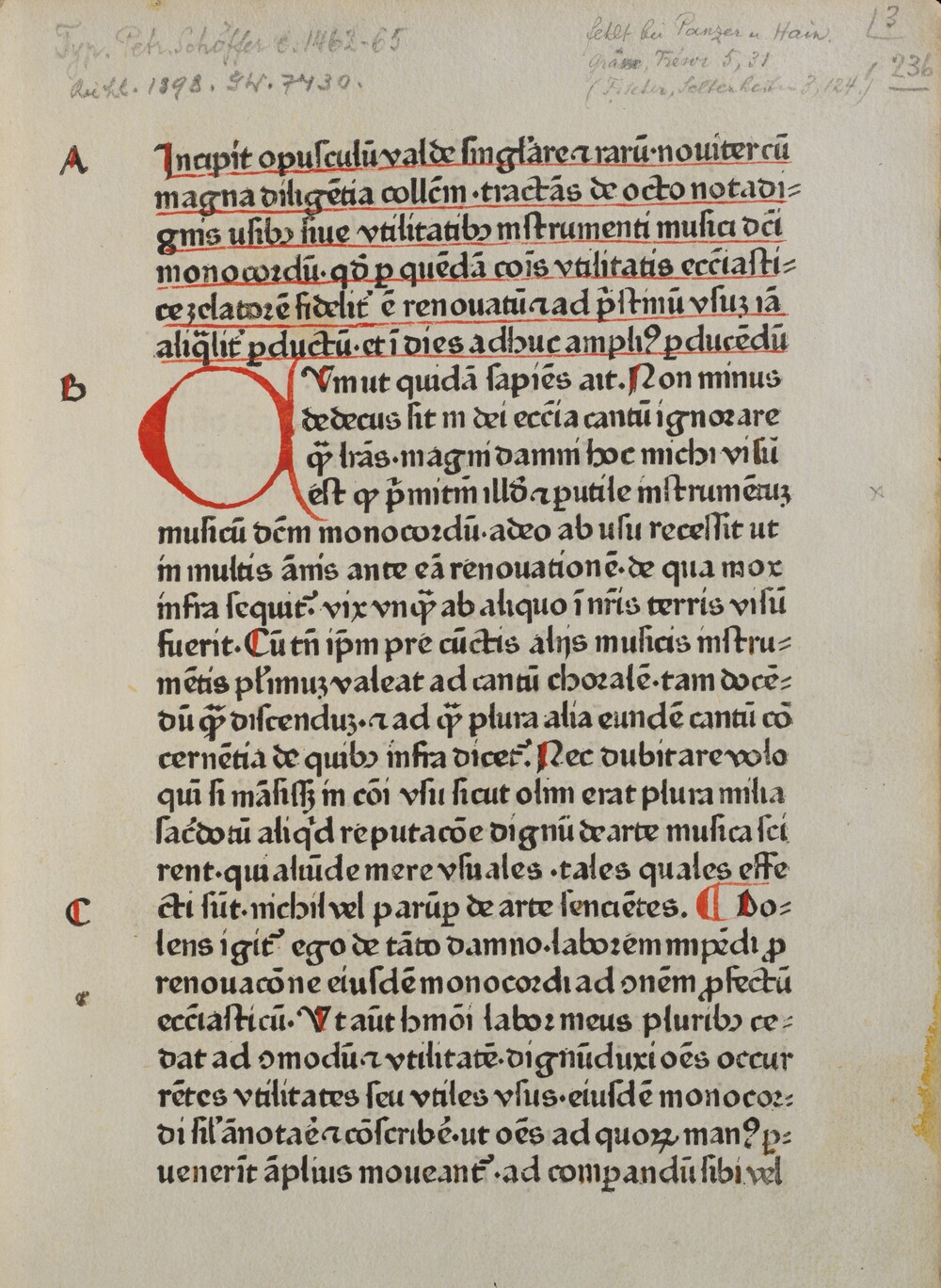 Cover für Incipit opusculum valde singulare et rarum, noviter cum magna diligentia collectem, tractans de octo notadignis usibus sive utilitatibus instrumenti musici dicitur monocordum