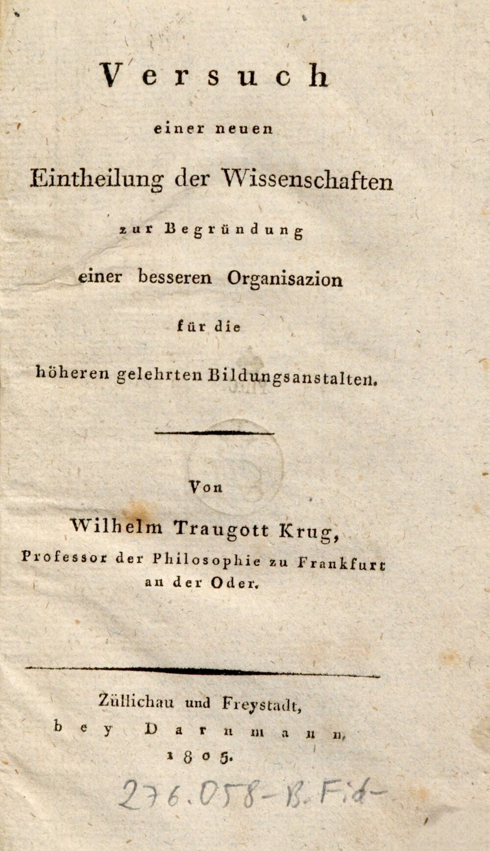 Cover für Versuch einer neuen Eintheilung der Wissenschaften