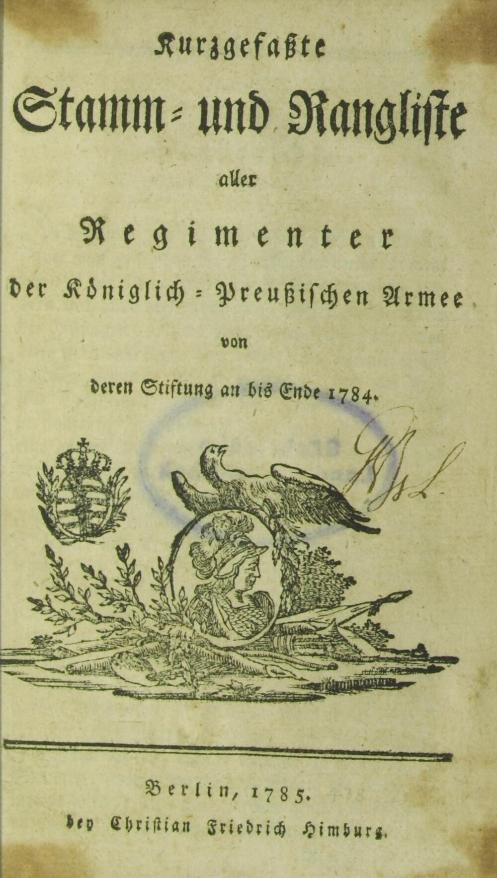 Cover für Kurzgefaßte Stamm- und Rangliste aller Regimenter der Königlich-Preußischen Armee