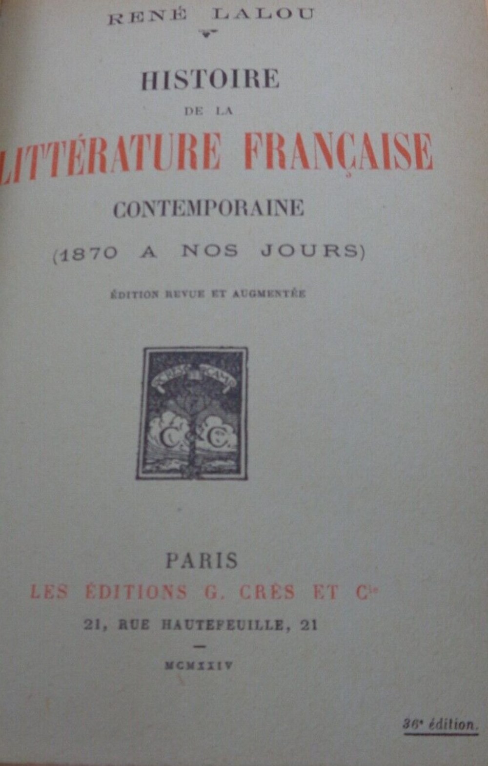 Cover für Histoire de la littérature française contemporaine