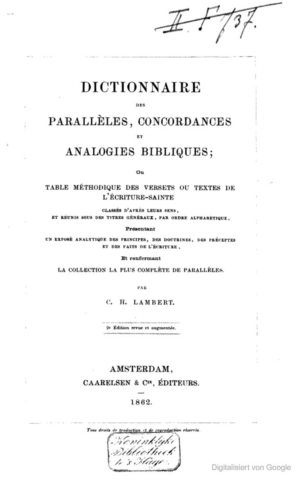 Cover für Dictionnaire des parallèles, concordances et analogies bibliques