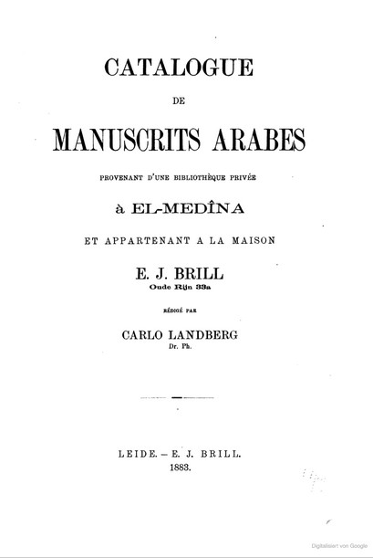 Cover für Catalogue de manuscrits arabes provenant d'une bibliothèque privée à el-Medîna