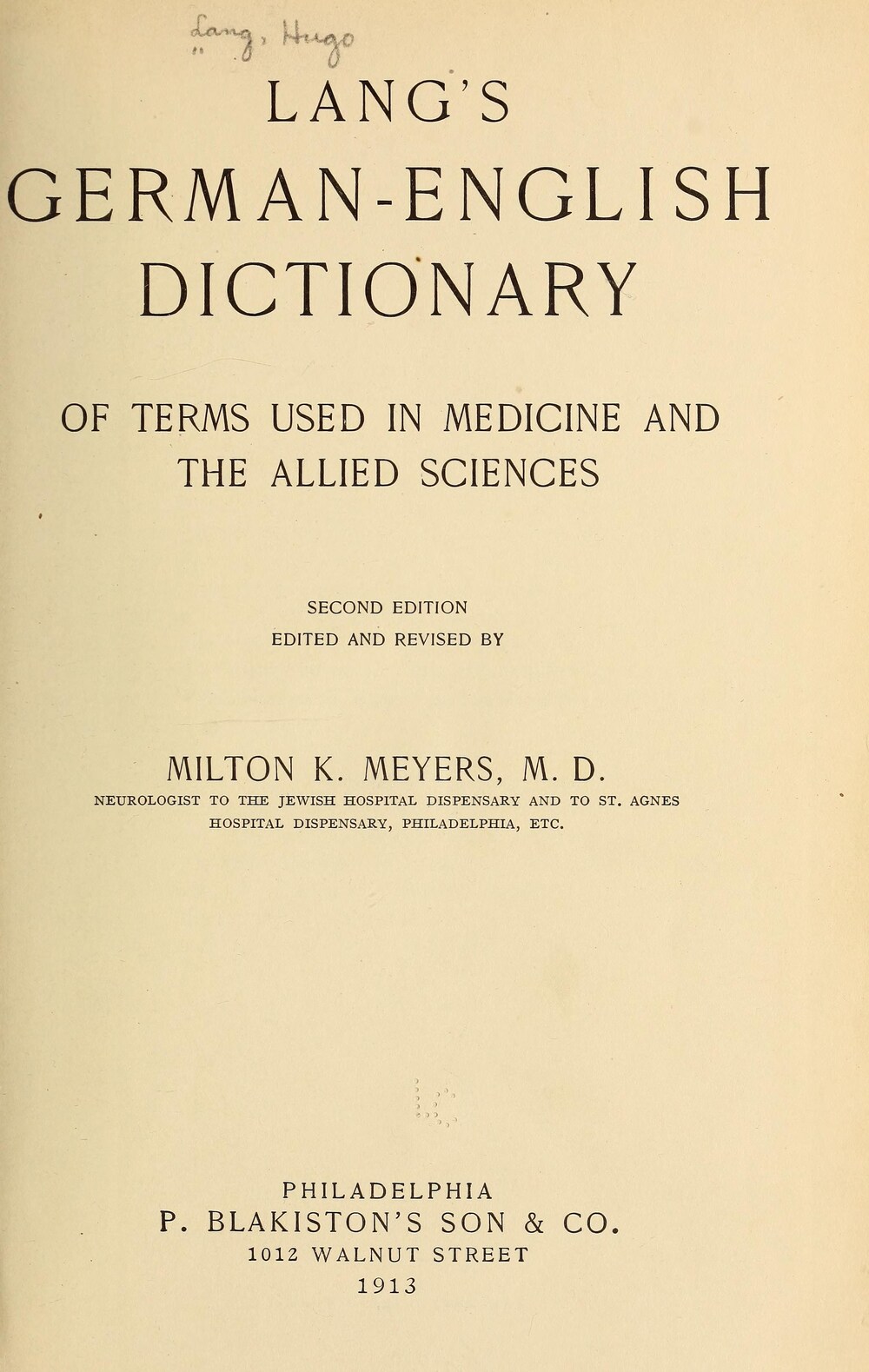 Cover für German-English dictionary of terms used in medicine and the allied sciences