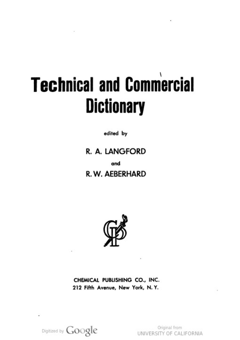 Cover für Technical and commercial dictionary