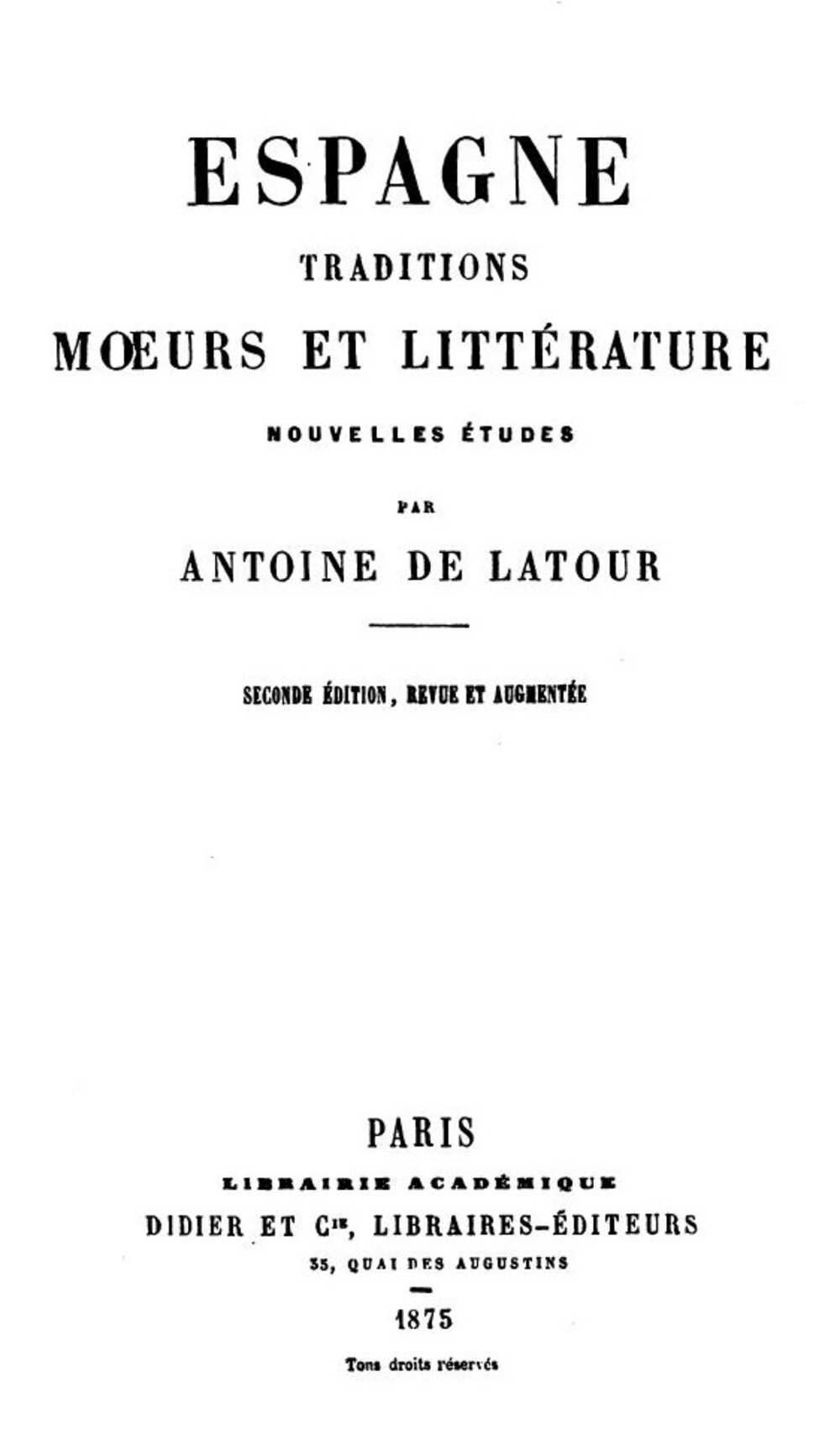 Cover für Espagne, traditions, mœurs et littérature