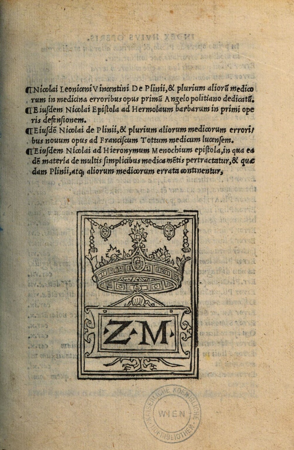 Cover für De Plinii, & plurium aliorum medicorum in medicina erroribus opus primum Angelo Politiano dedicatum