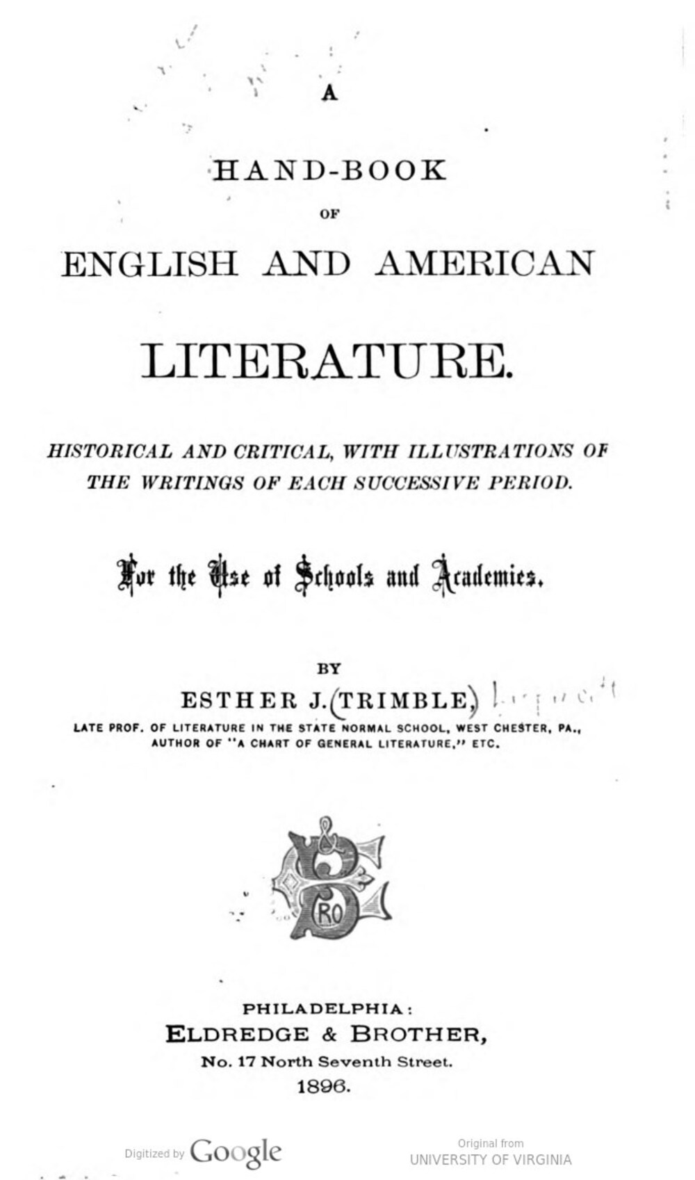 Cover für A hand-book of English and American literature
