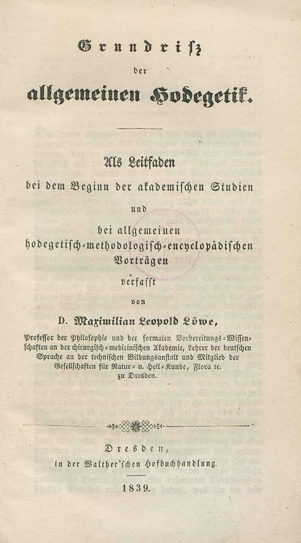 Cover für Grundriß der allgemeinen Hodegetik