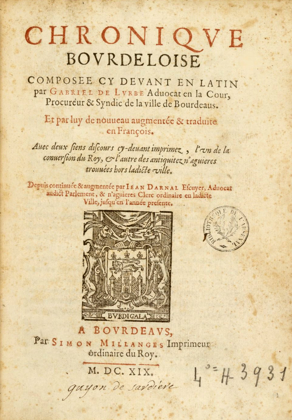 Cover für Chronique Bourdeloise