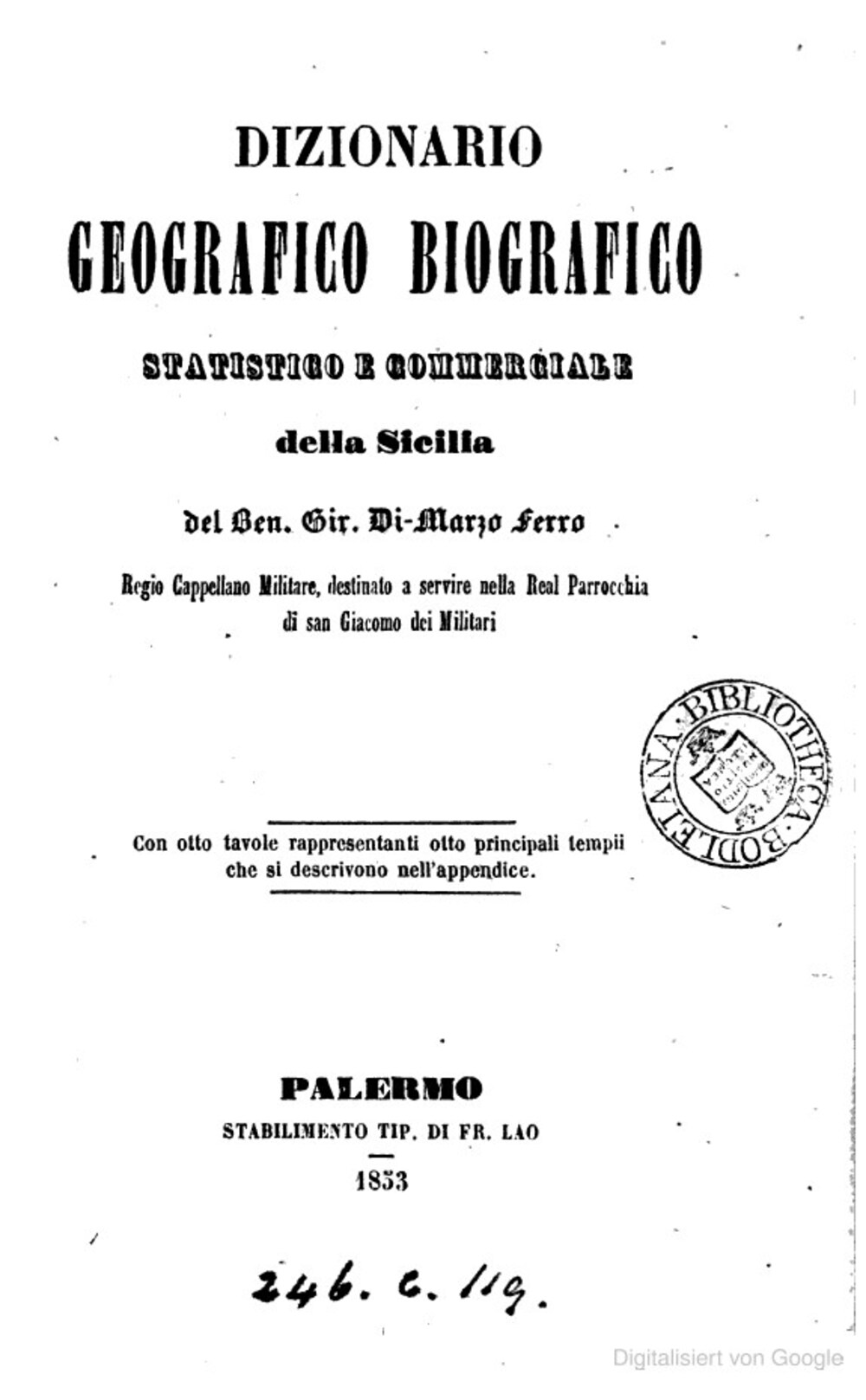 Cover für Dizionario geografico, biografico, statistico e commerciale della Sicilia