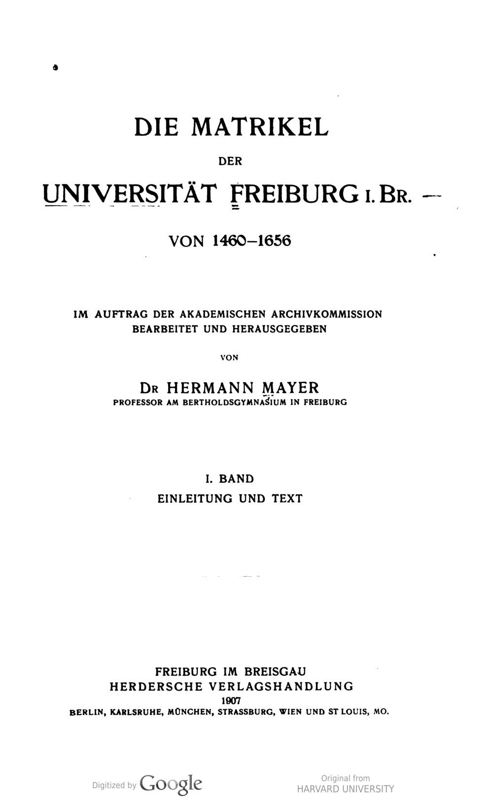 Cover für Die Matrikel der Universität Freiburg im Breisgau von 1460-1656