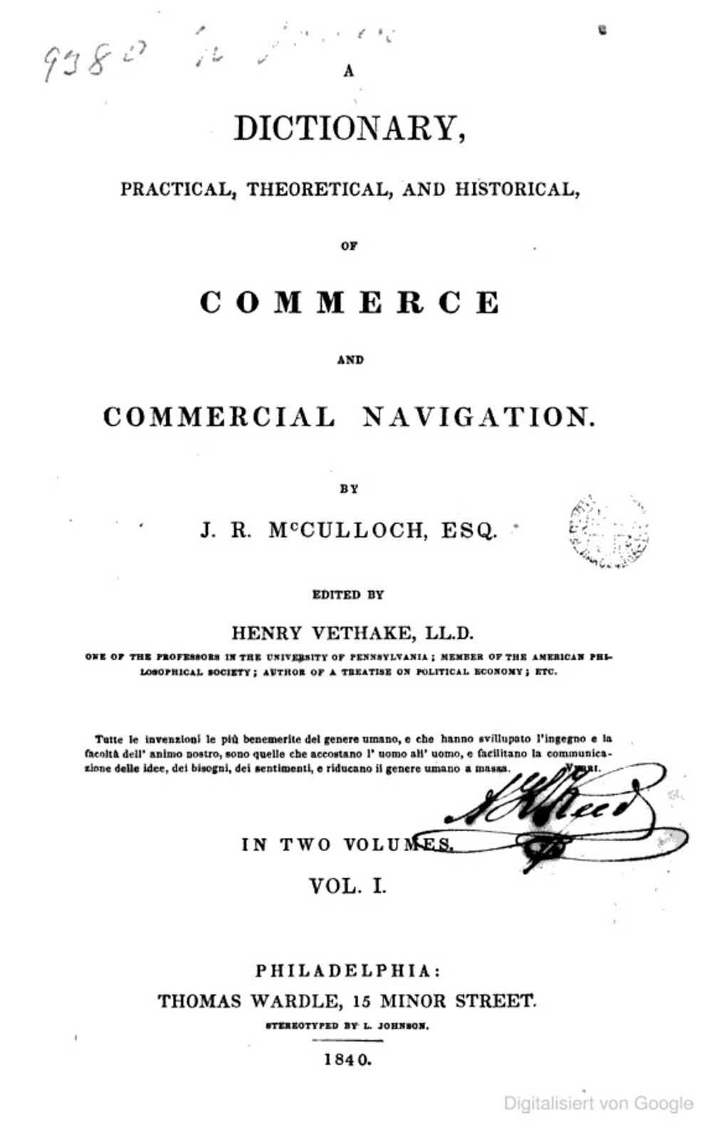 Cover für A dictionary, practical, theoretical and historical, of commerce and commercial navigation