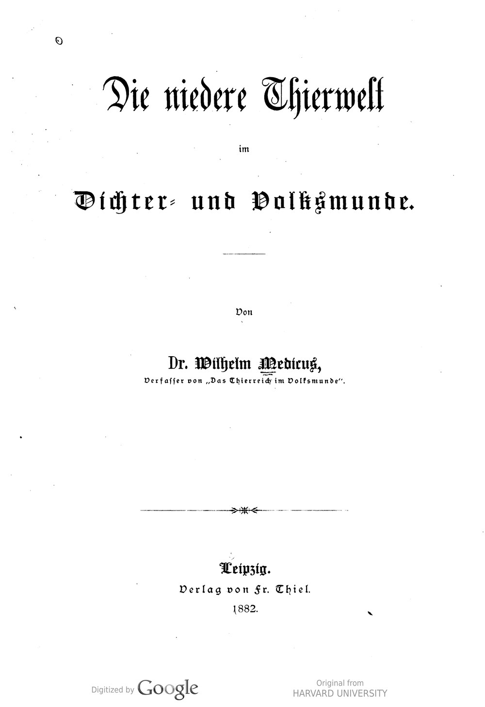 Cover für Die niedere Thierwelt im Dichter- und Volksmunde