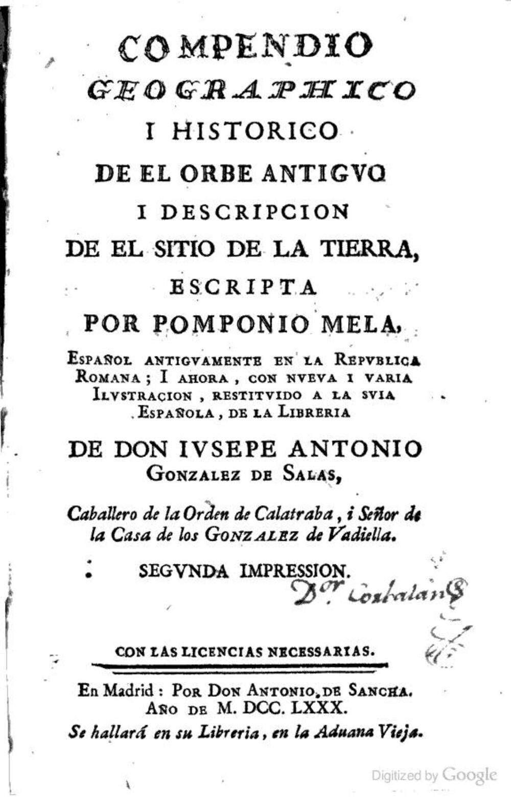 Cover für Compendio geográphico i historico de el orbe antiguo, i descripcion de el sitio de la tierra