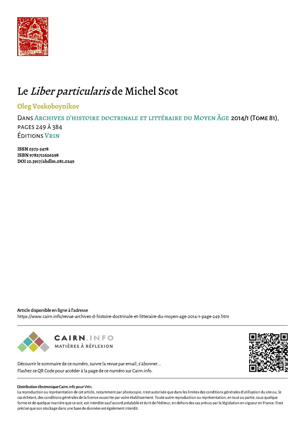 Cover für Liber particularis