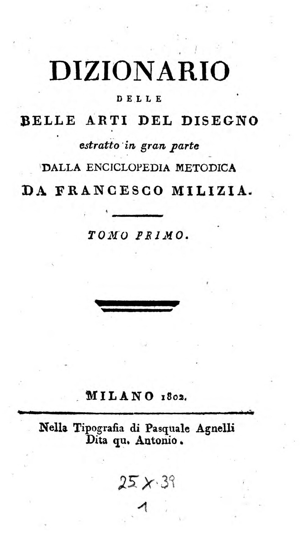 Cover für Dizionario delle belle arti del disegno