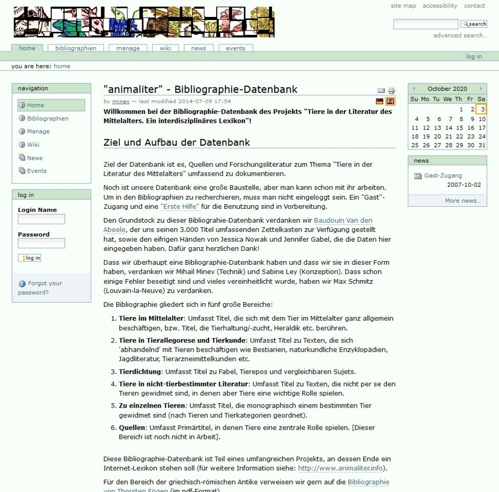 Cover für "animaliter" - Bibliographie-Datenbank