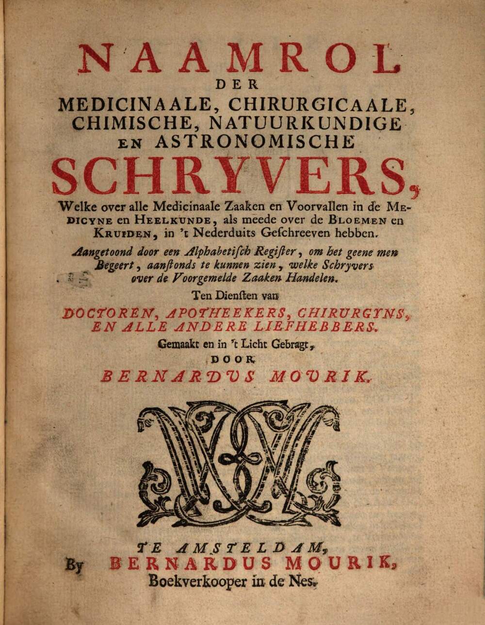 Cover für Naamrol der medicinaale, chirurgicaale, chimische, natuurkundige en astronomische schryvers